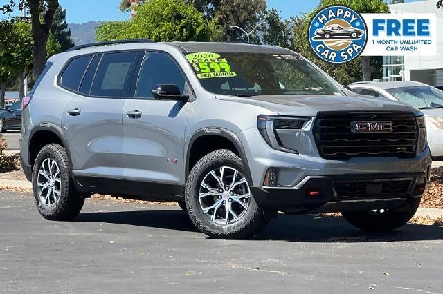 2026 GMC Acadia AT4 in Sterling Metallic — front three-quarter view